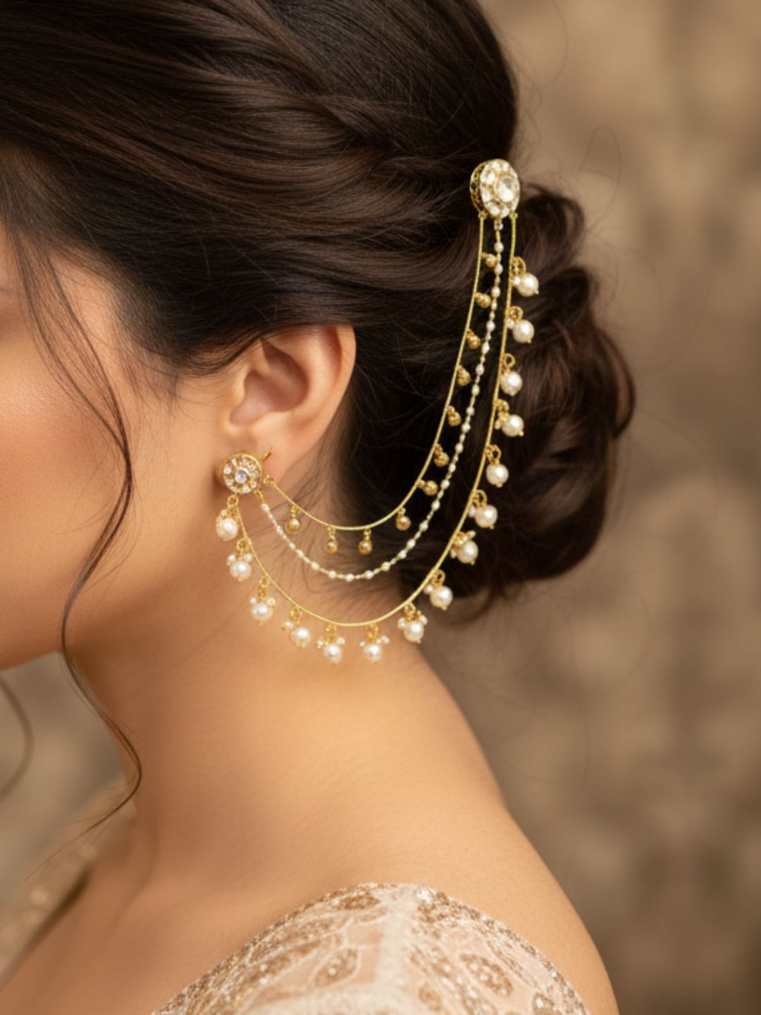 Ishhaara Earchains With Attached Polki Studs