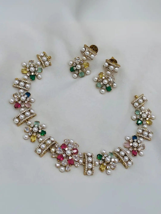 Ishhaara Elegant Blossom Multistone Studded Choker