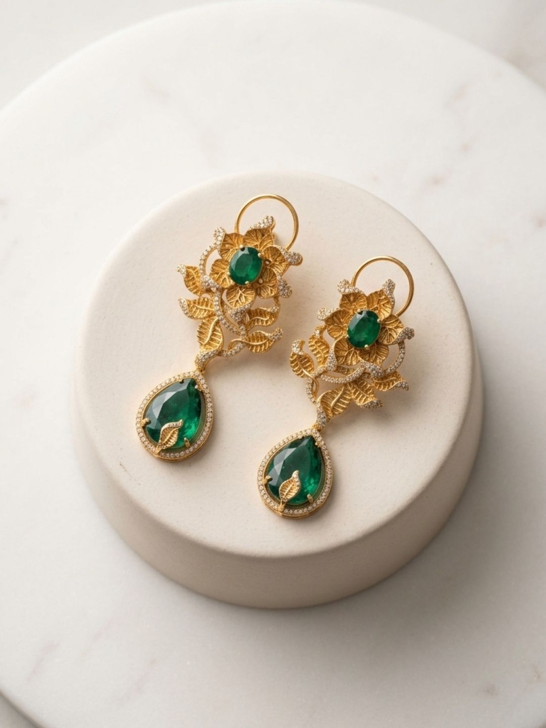 Ishhaara Elegant Emerald Green Drop Earrings