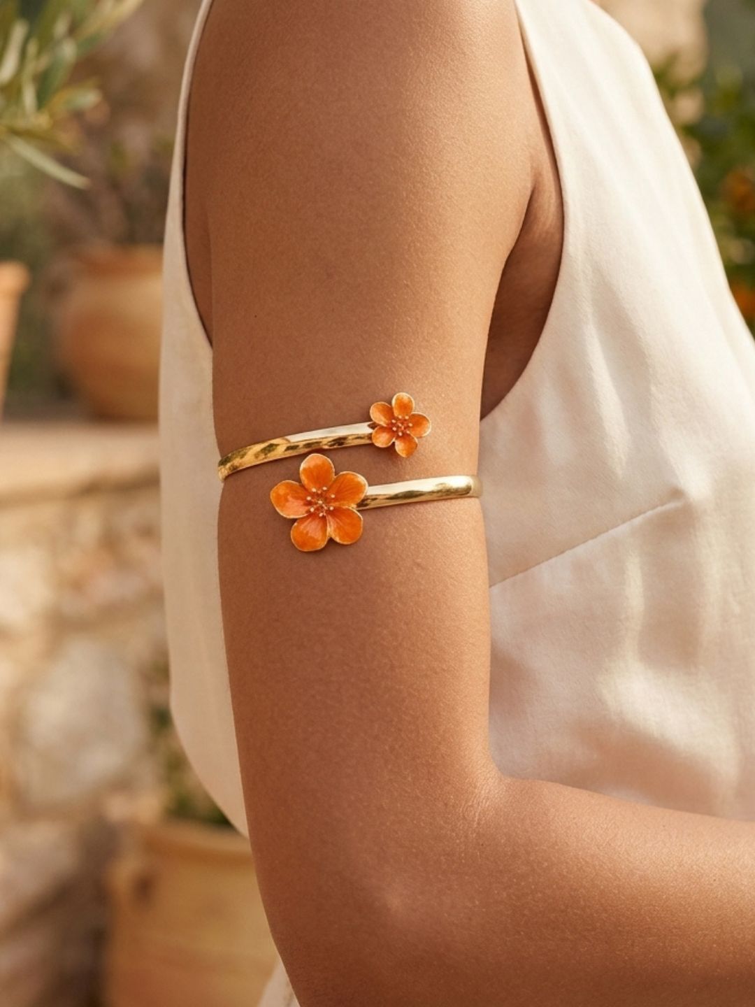 Ishhaara Elegant Enamel Floral Arm Cuff