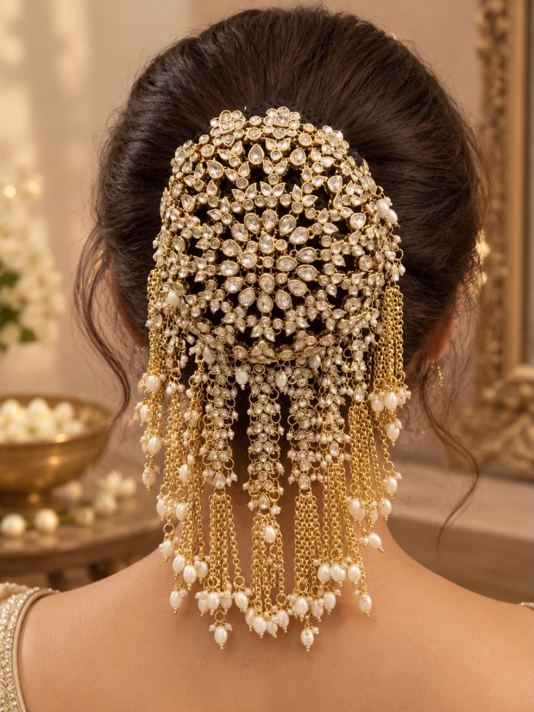 Ishhaara Elegant Gold Bridal Hair Bun Set