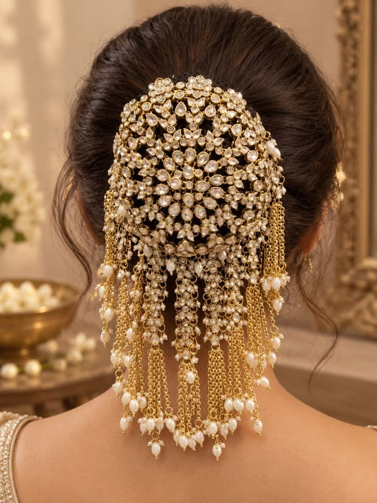 Ishhaara Elegant Gold Bridal Hair Bun Set