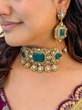 Ishhaara Elegant Green Color Choker Necklace Earring Set