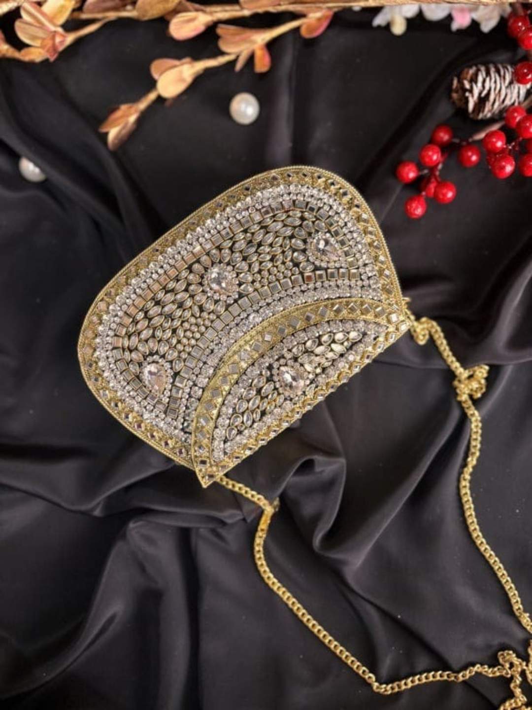 Ishhaara Elegant Heritage Handmade Brass Kundan Bag