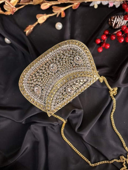 Ishhaara Elegant Heritage Handmade Brass Kundan Bag