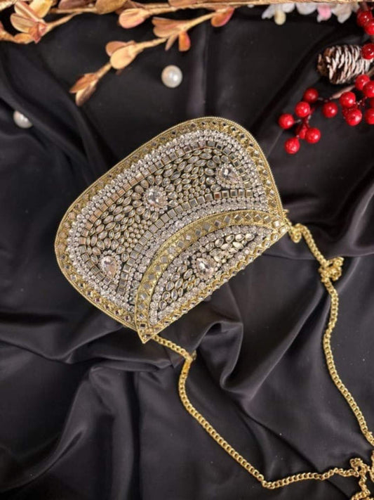 Ishhaara Elegant Heritage Handmade Brass Kundan Bag