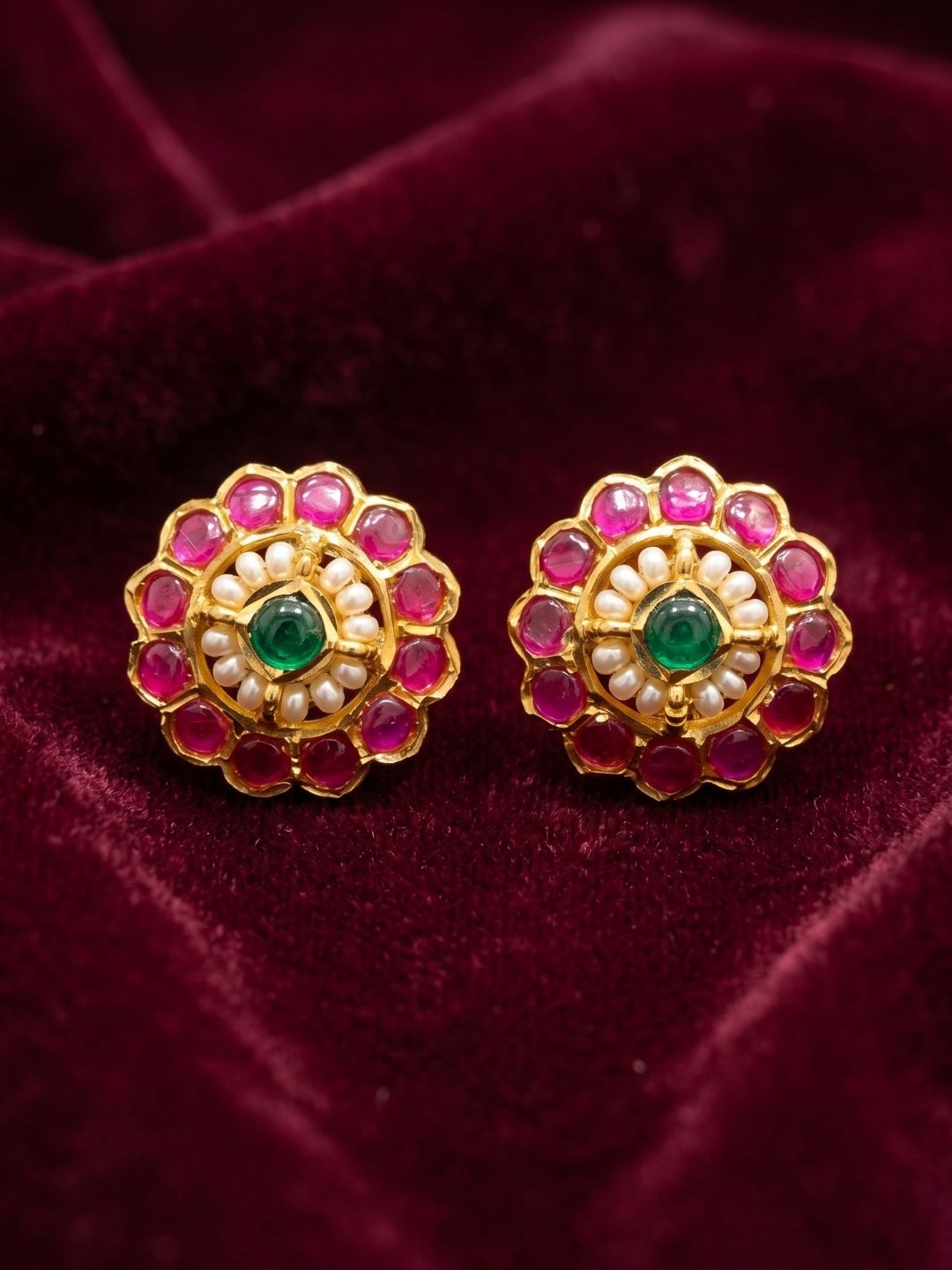 Ishhaara Elegant Jadau Kundan Floral Pearl Cluster Earrings