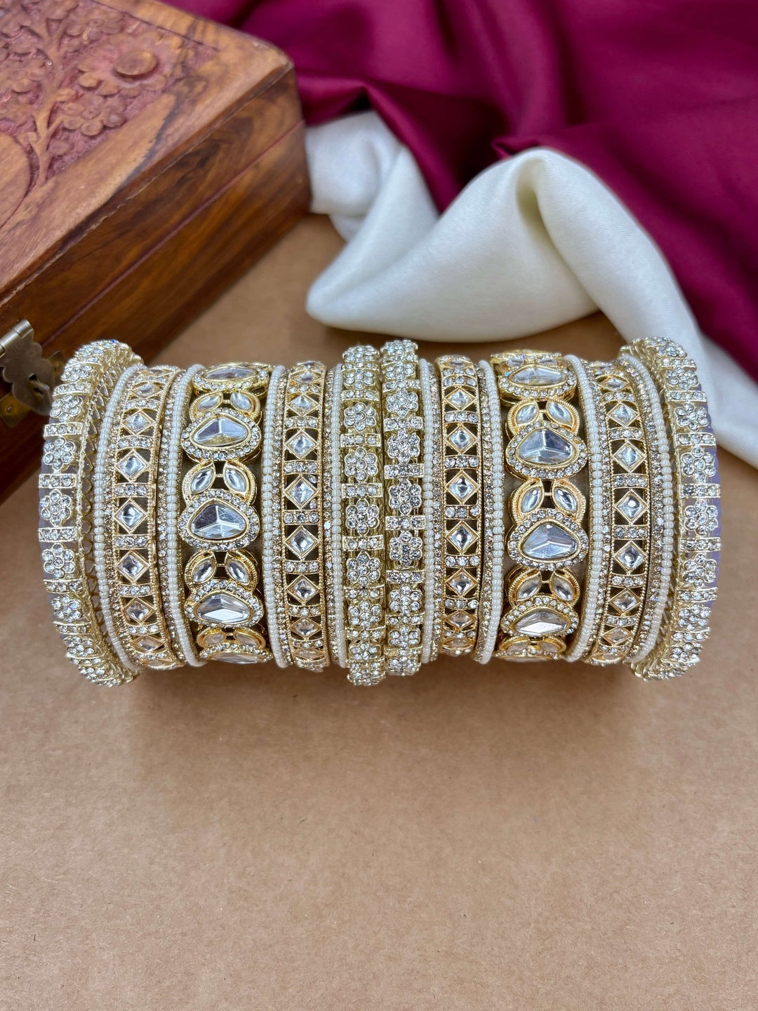 Ishhaara Elegant Kundan Bangle Set - A stunning collection of gold and stone bangles - view 2
