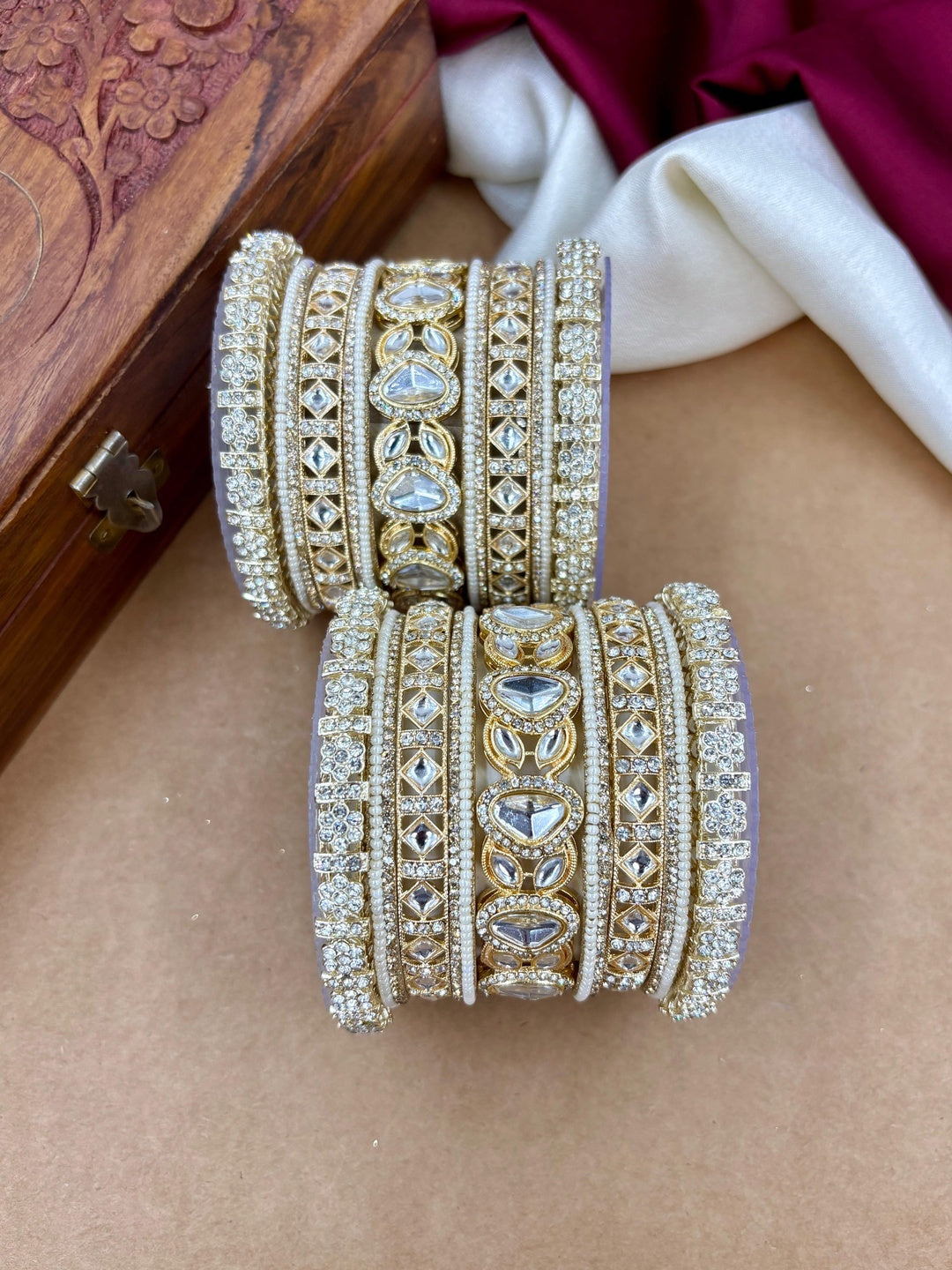 Ishhaara Elegant Kundan Bangle Set - A stunning collection of gold and stone bangles - view 3