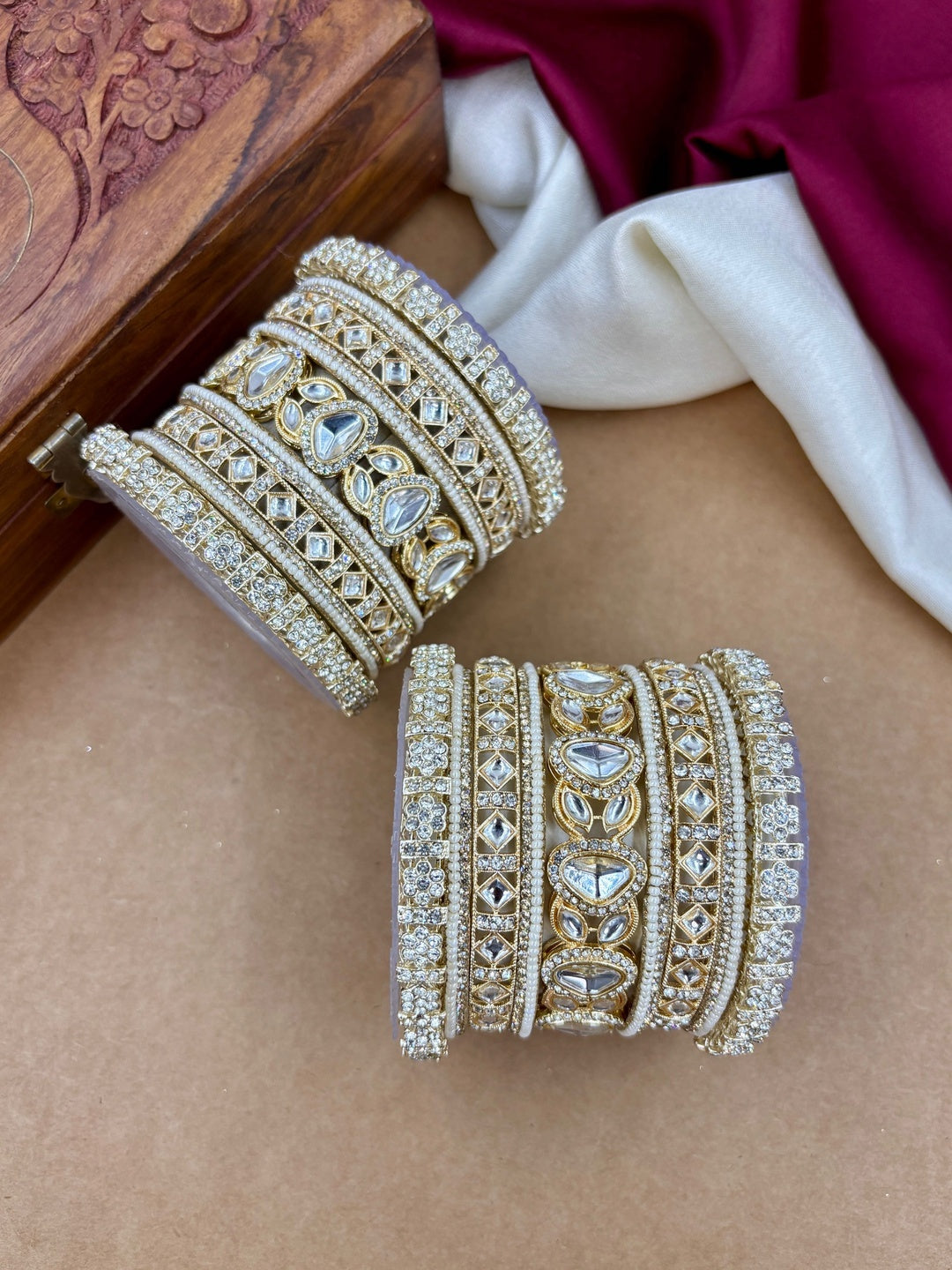 Ishhaara Elegant Kundan Bangle Set - A stunning collection of gold and stone bangles - view 5