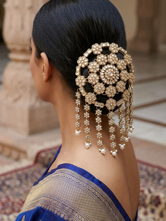 Ishhaara Elegant Kundan Hair Bun Accessory With Chains