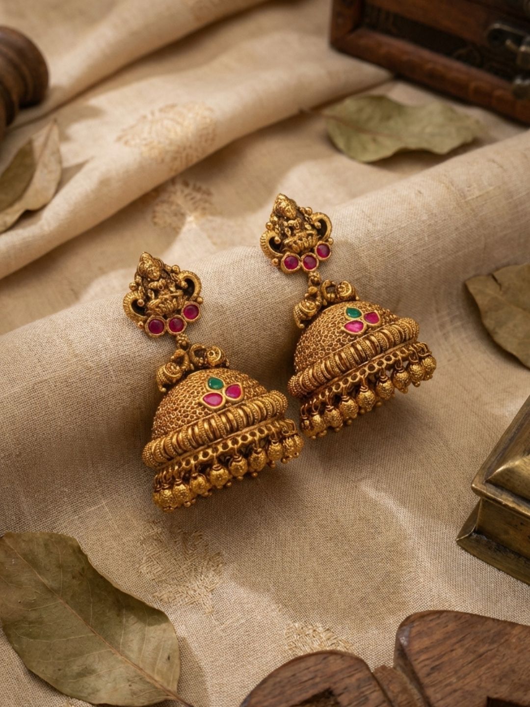 Ishhaara Elegant Lakshmi Tomb Peacock Jhumkas