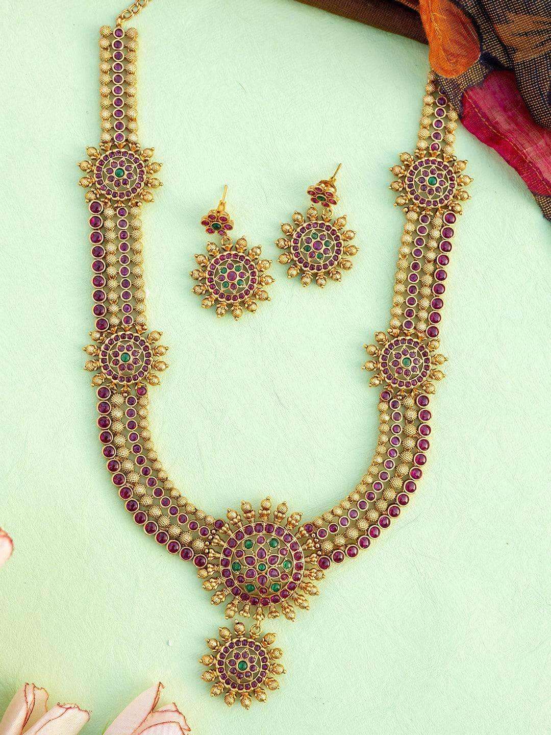 Ishhaara Elegant Matt Pendant Semi Bridal Necklace Set