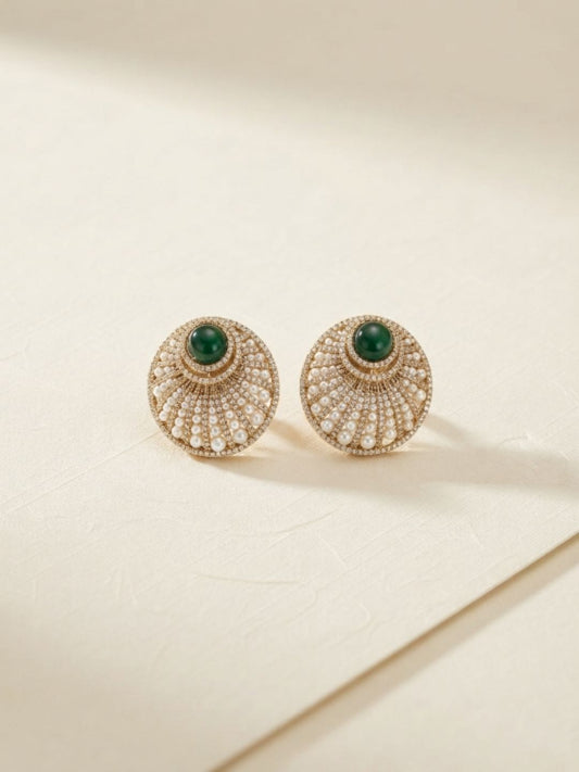 Ishhaara Elegant Pearl And Green Studs