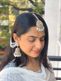 Ishhaara Elegant Traditional Jhumke Earrings With Earchain And Teeka