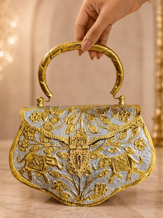 Ishhaara Elephant And Floral Engraved Clutch