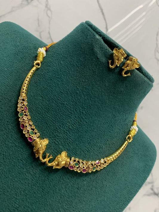 Ishhaara Elephant Necklace With Jadau Kundan Stones.