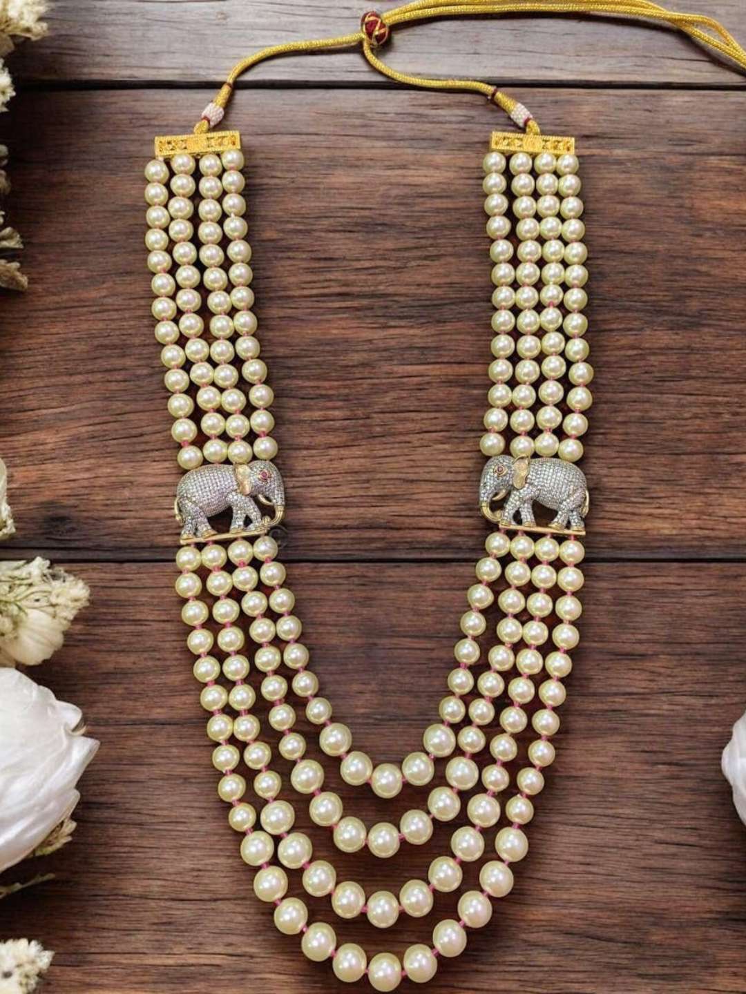 Ishhaara Elephant Studded Multi Layered Pearl Necklace