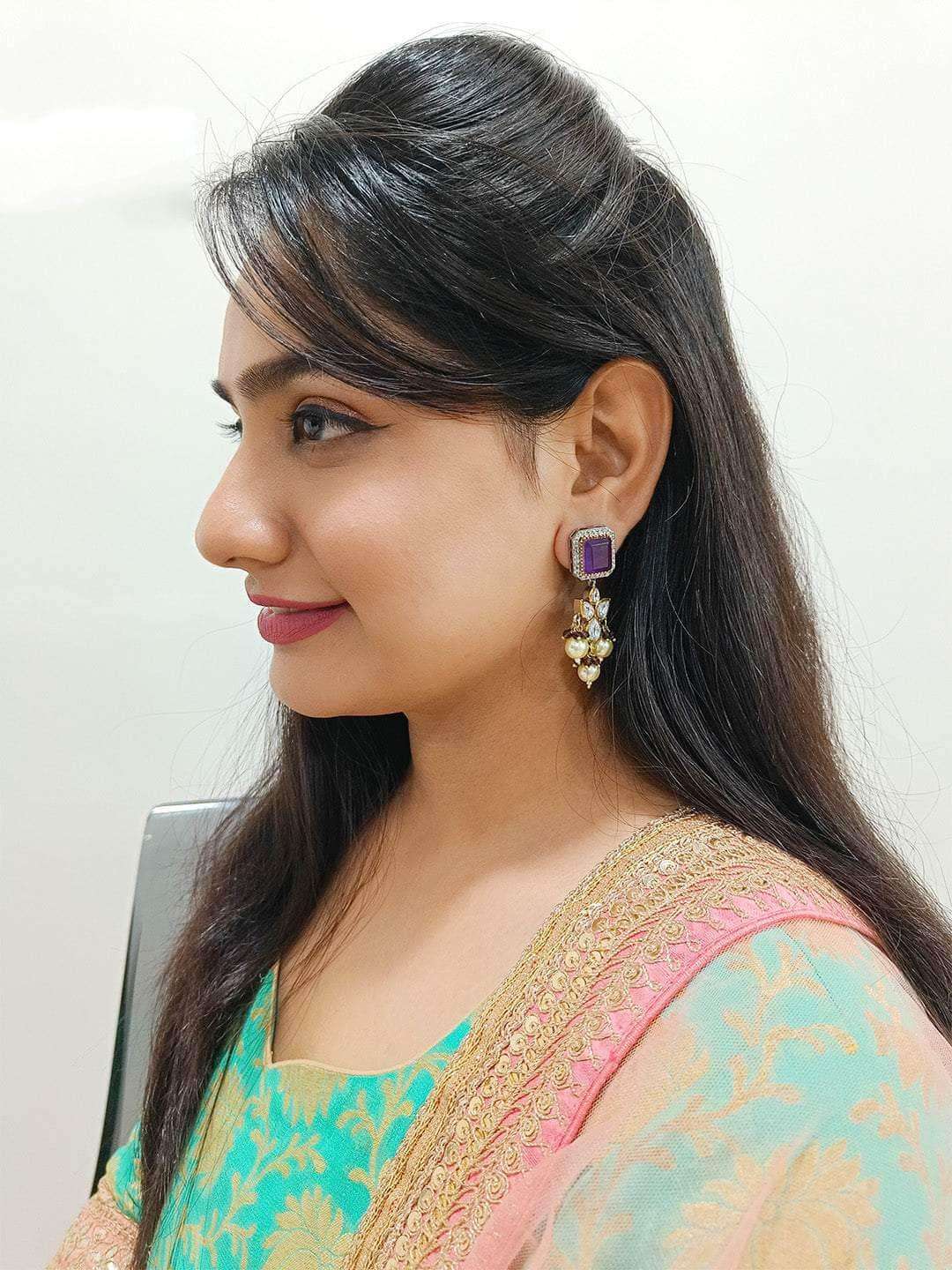 Ishhaara Embellished Ad Drop Earrings Light Green