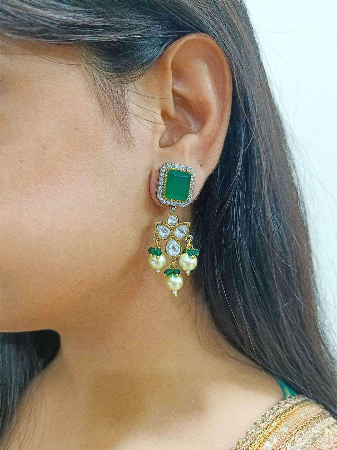 Ishhaara Embellished Ad Drop Earrings Light Green