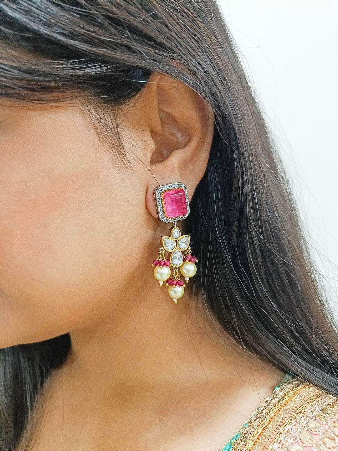 Ishhaara Embellished Ad Drop Earrings Light Green