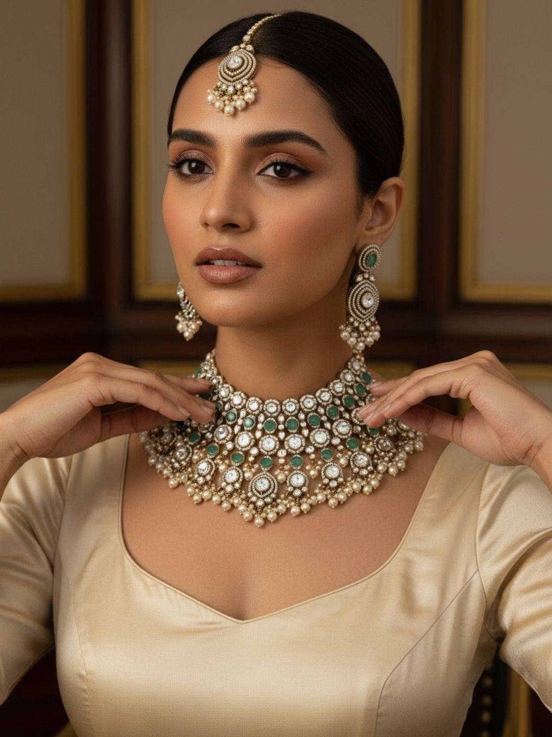 Ishhaara Embellished Bridal Victorian Mint Green Necklace
