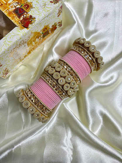 Ishhaara Embellished Green Velvet Bangles Set - a luxurious set of green velvet bangles with gold embellishments and Kundan stones - view 4