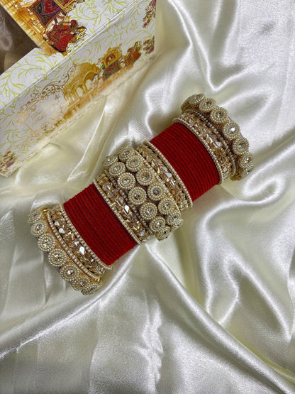 Ishhaara Embellished Green Velvet Bangles Set - a luxurious set of green velvet bangles with gold embellishments and Kundan stones - view 8