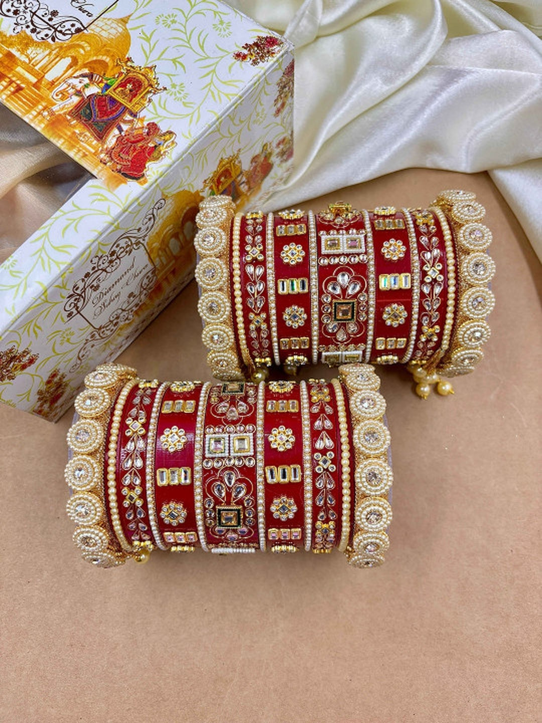 Ishhaara Embellished Kundan Bangles Pair - traditional Indian jewelry with intricate stone embellishments