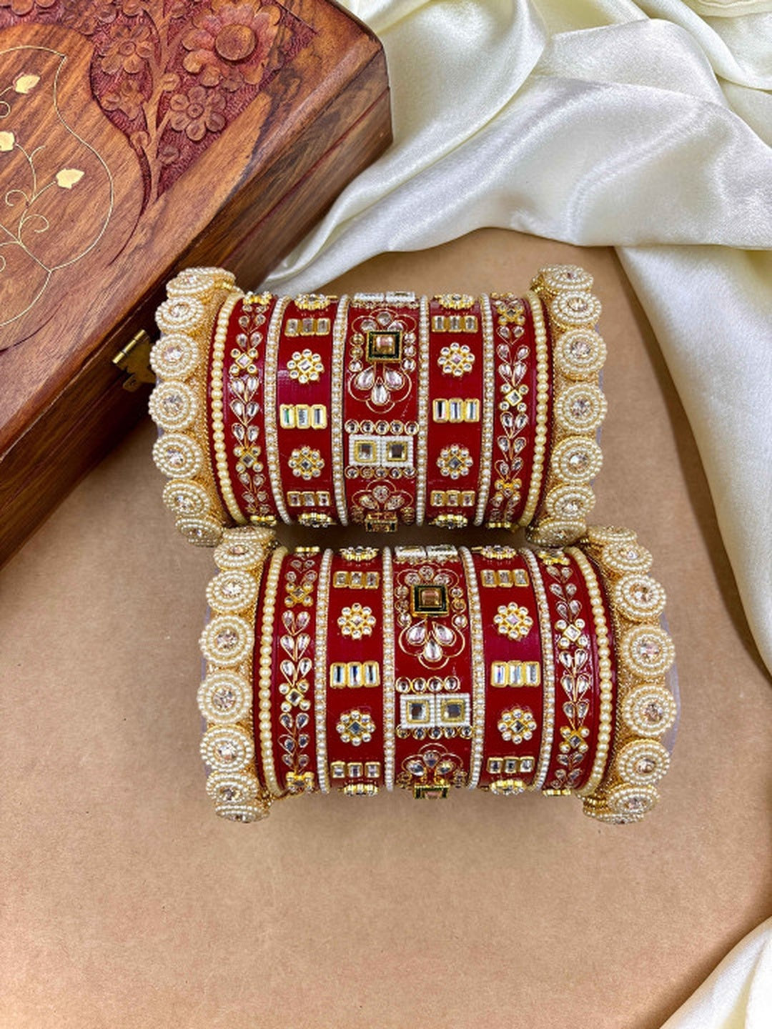 Ishhaara Embellished Kundan Bangles Pair - traditional Indian jewelry with intricate stone embellishments - view 3