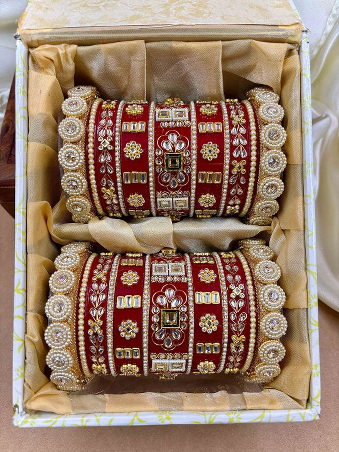 Ishhaara Embellished Kundan Bangles Pair - traditional Indian jewelry with intricate stone embellishments - view 4