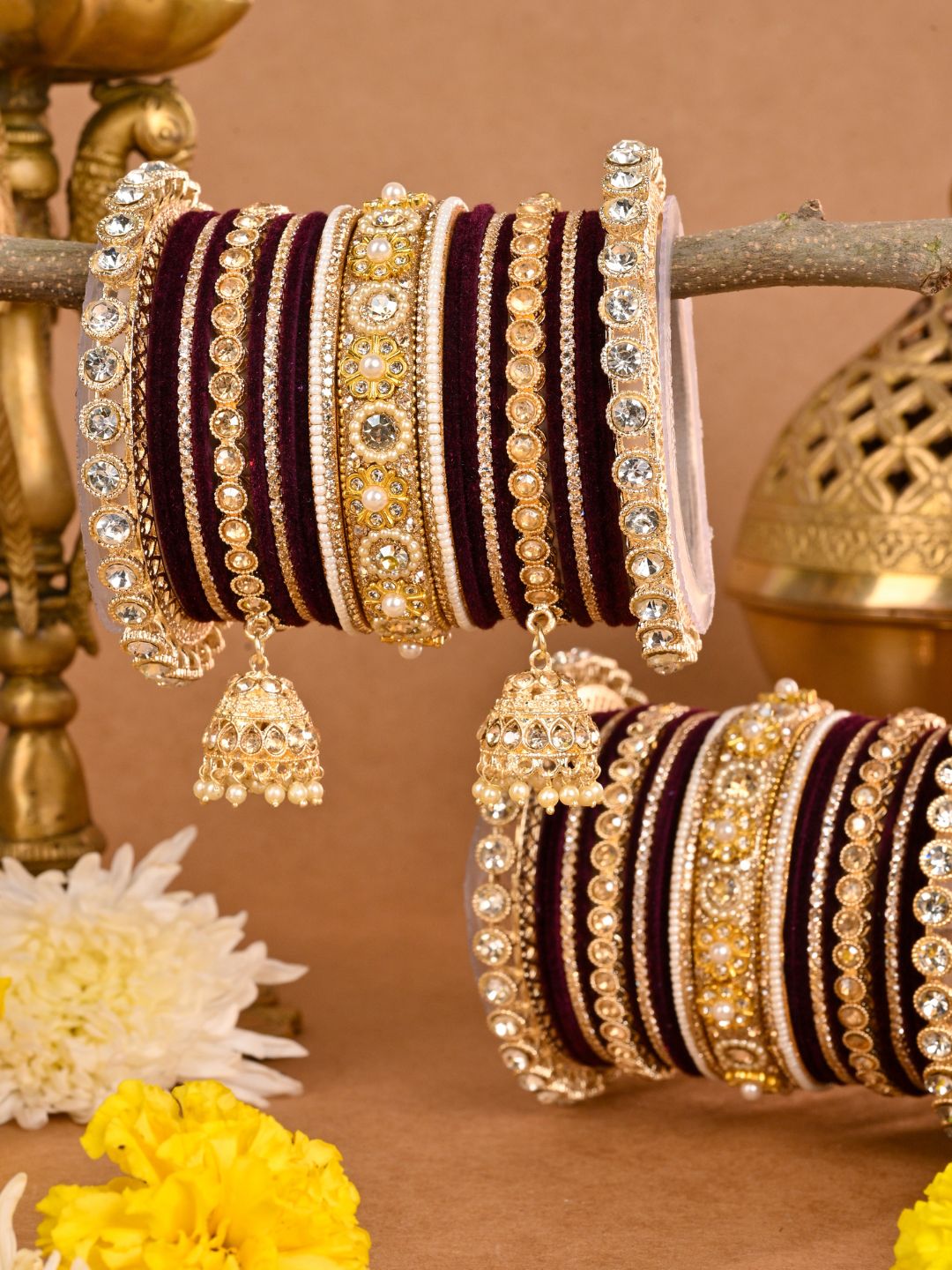 Ishhaara Embellished Velvet Bangles Bridal Chooda