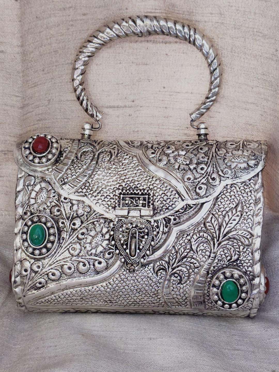 Ishhaara Embroidered Brass Silver Plated Handbag