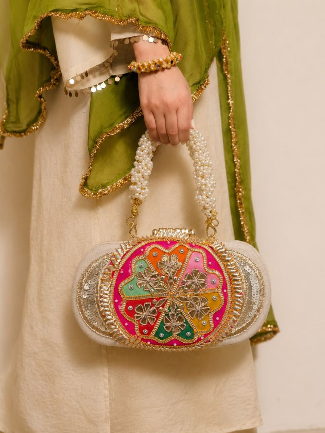Ishhaara Embroidered Round Potli Bag - handcrafted Indian jewellery