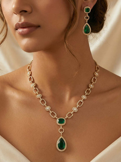 Ishhaara Emeralad Kundan Long Necklace Set