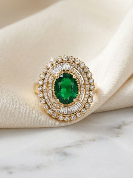 Ishhaara Emerald American Diamond Ring