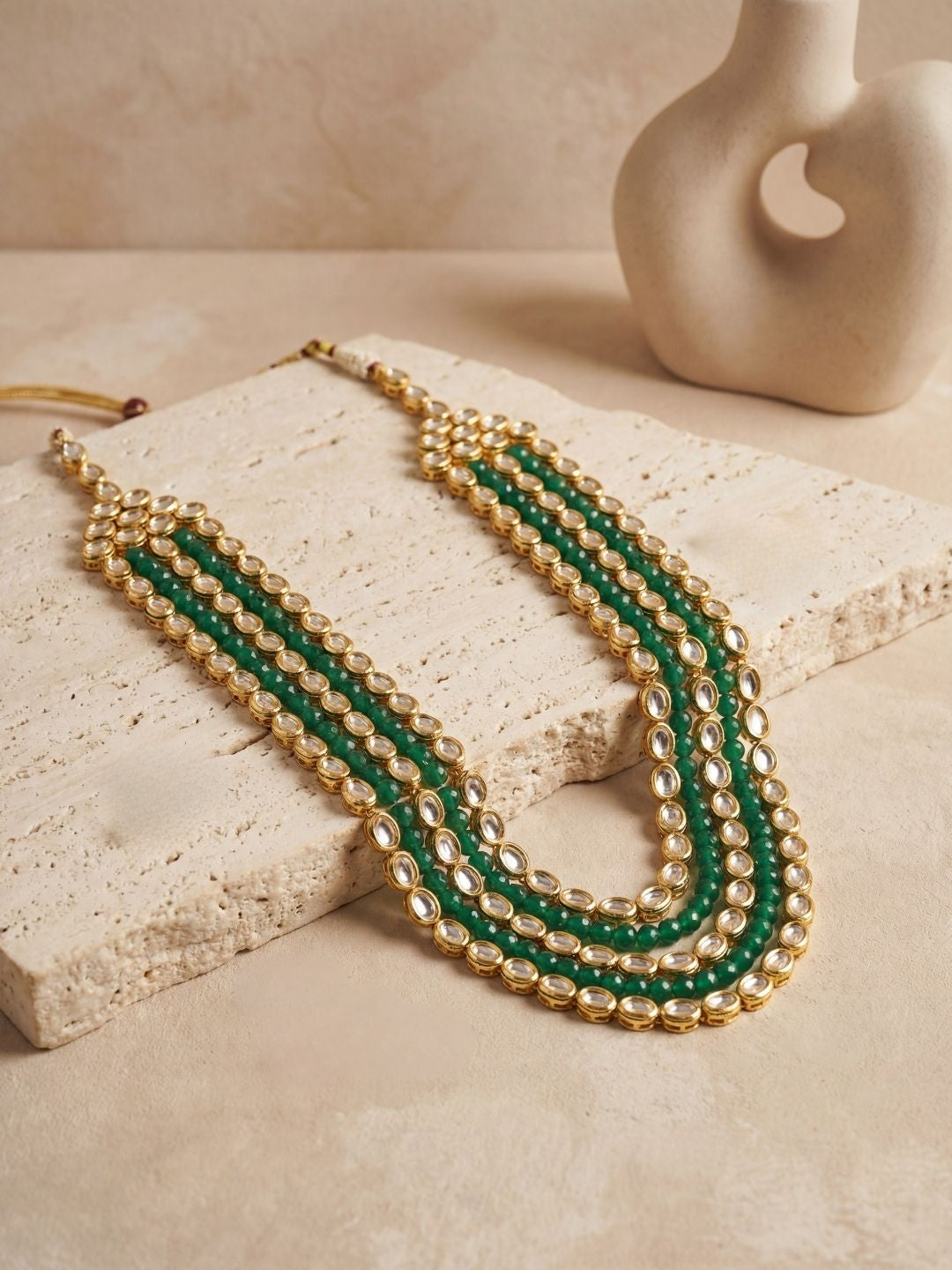 Ishhaara Emerald And Kundan Layered Long Necklace