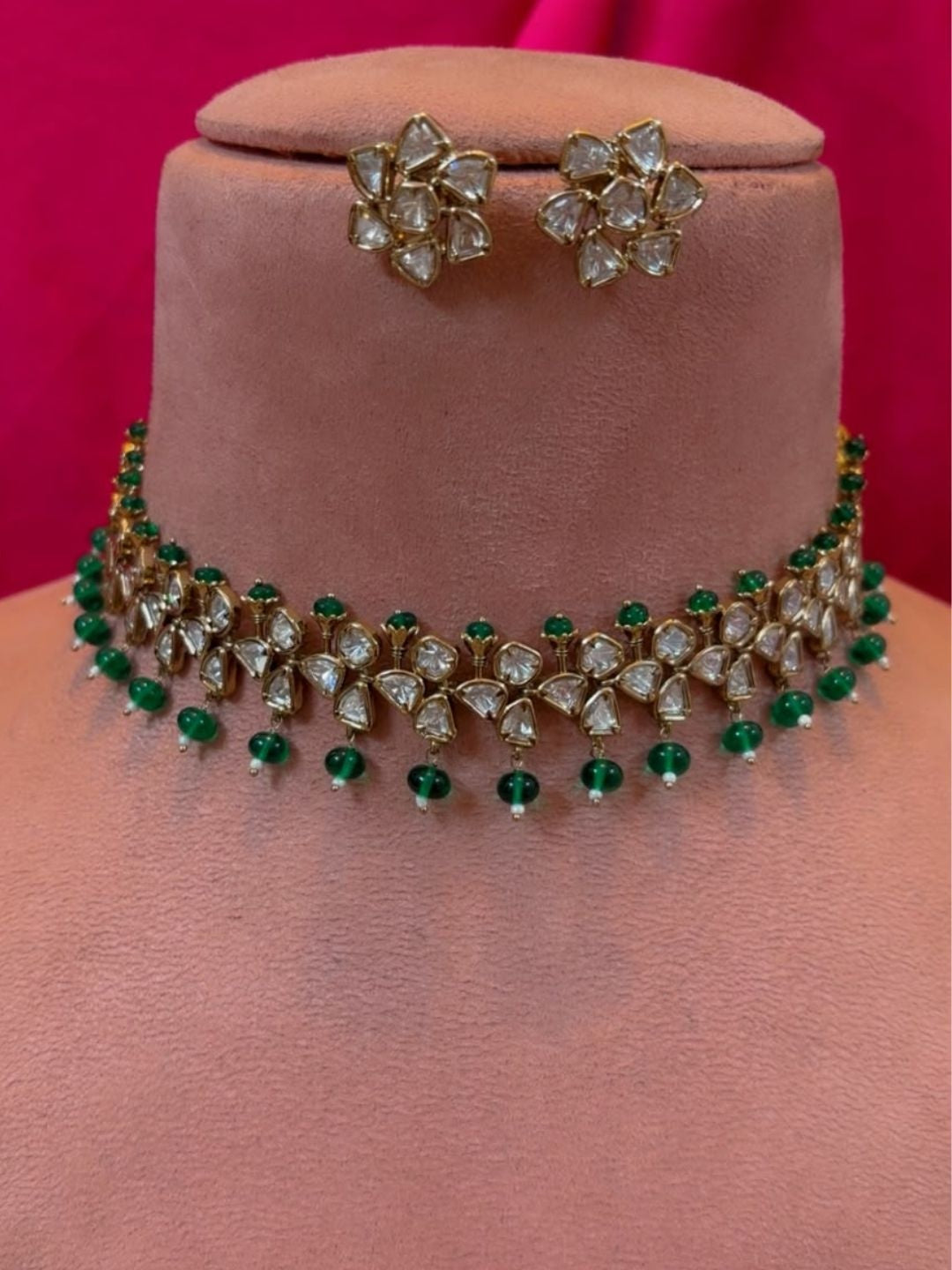 Ishhaara Emerald Bead Kundan Choker Set