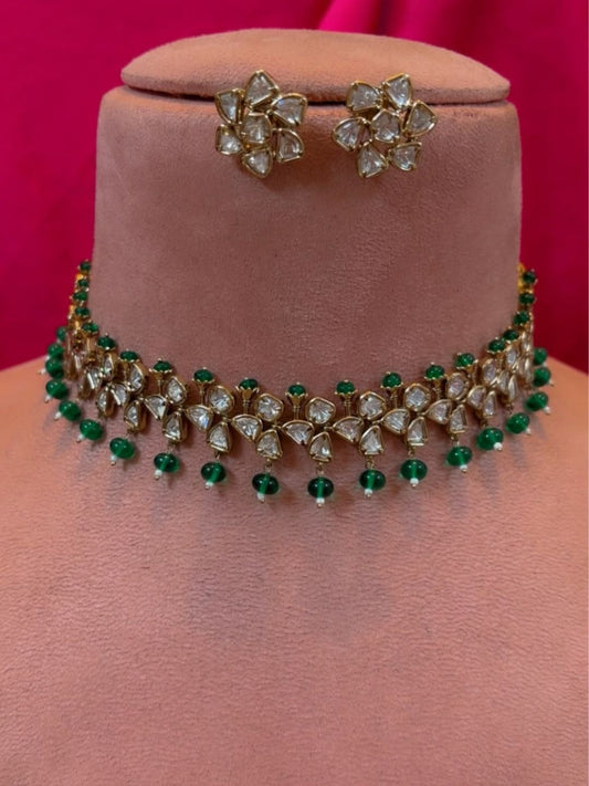 Ishhaara Emerald Bead Kundan Choker Set