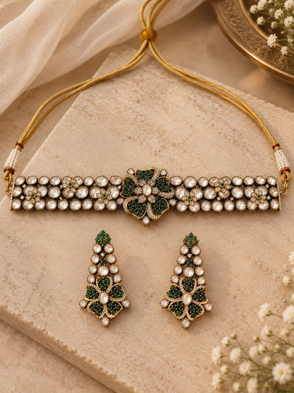 Ishhaara Emerald Bloom Moissanite Polki Choker Set