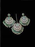Ishhaara Emerald Chand Bali Earrings With Mang Tikka
