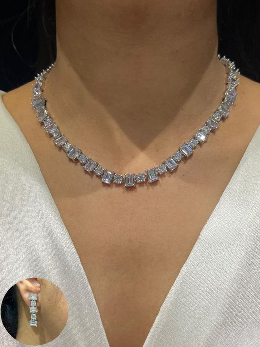 Ishhaara Emerald Cut Cz Tennis Necklace