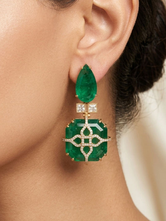 Ishhaara Emerald Diamond Statement Earrings