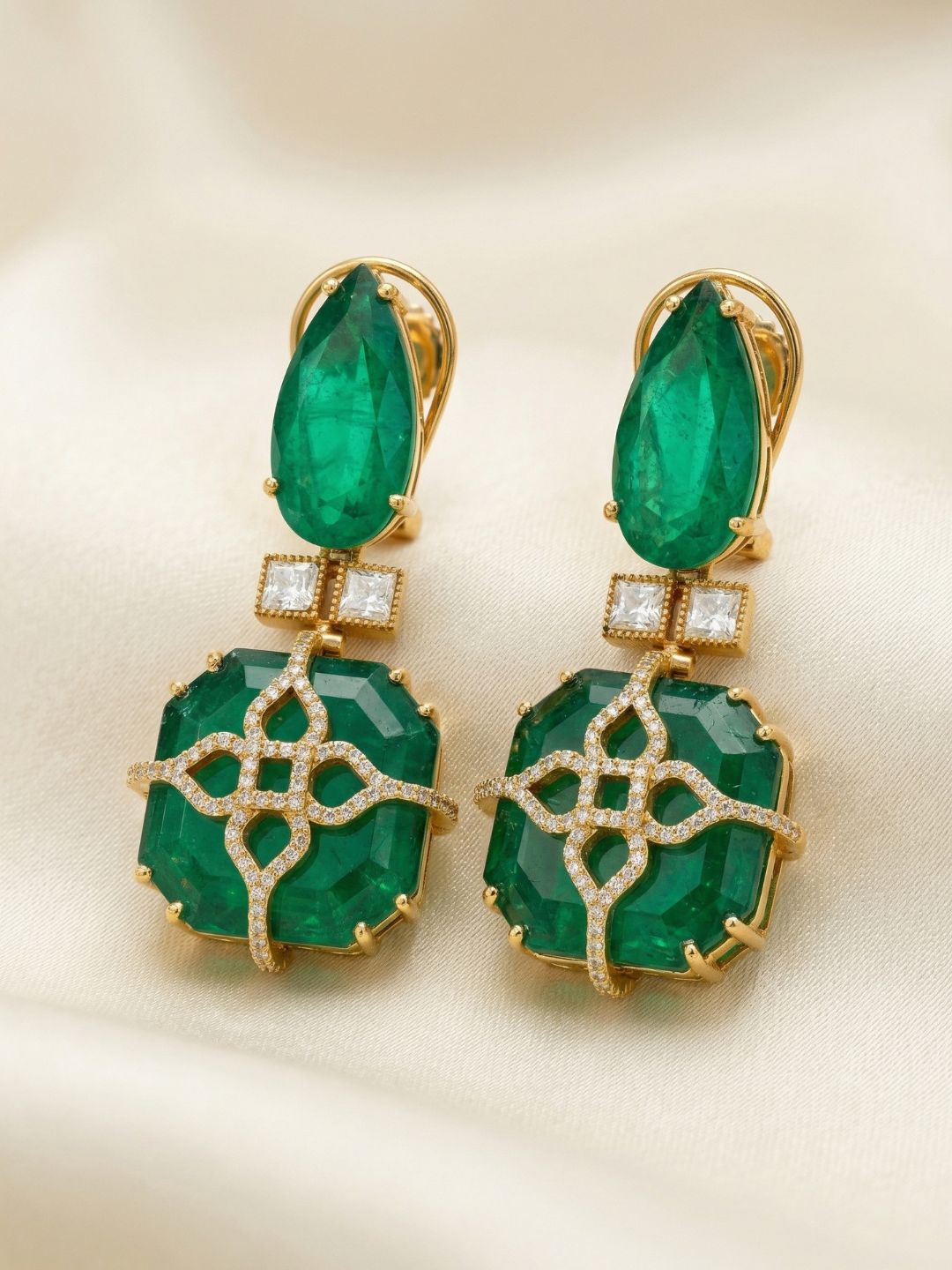 Ishhaara Emerald Diamond Statement Earrings
