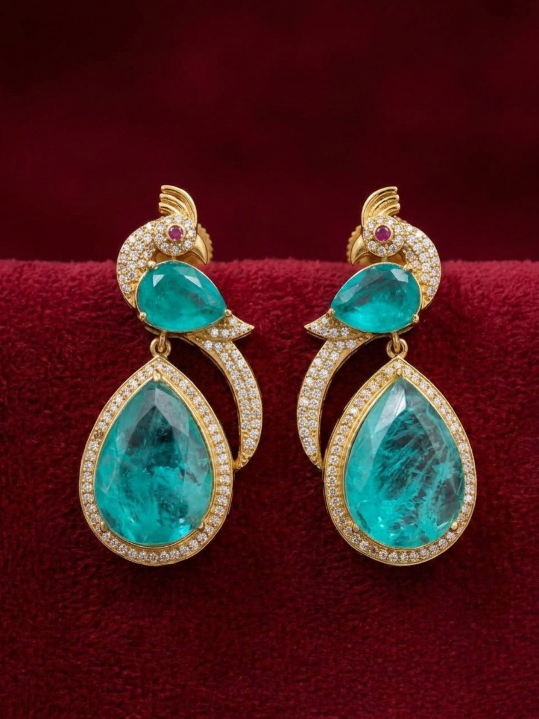 Ishhaara Emerald Doublet Bird Earrings