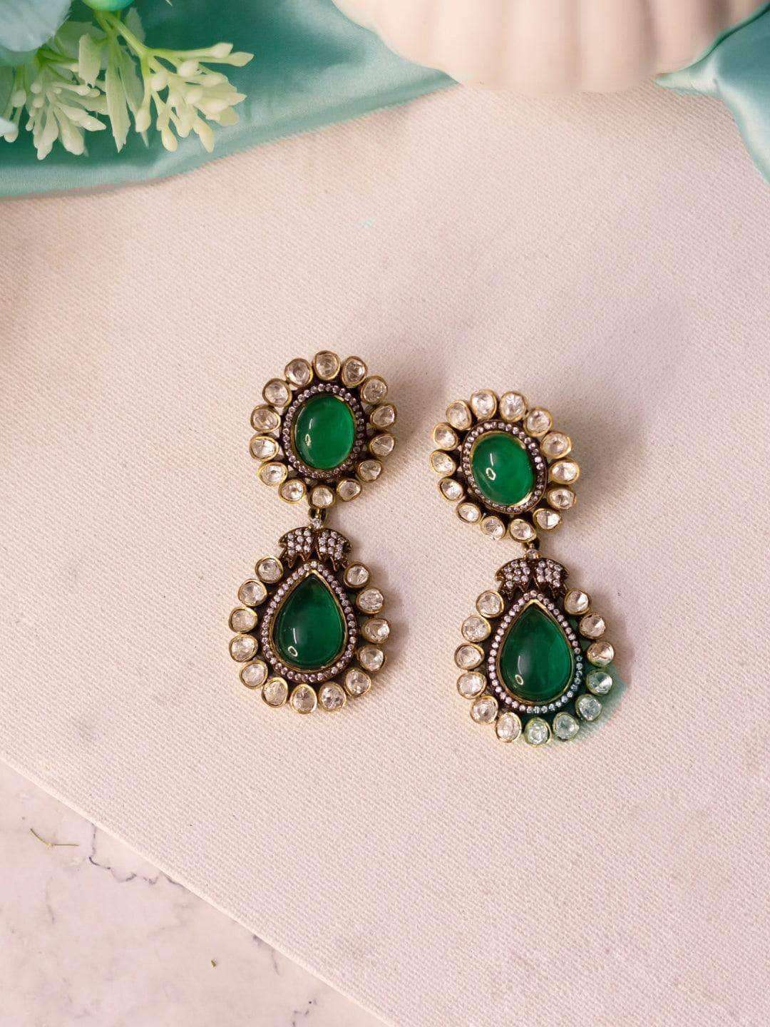 Ishhaara Emerald Doublet Earrings Green