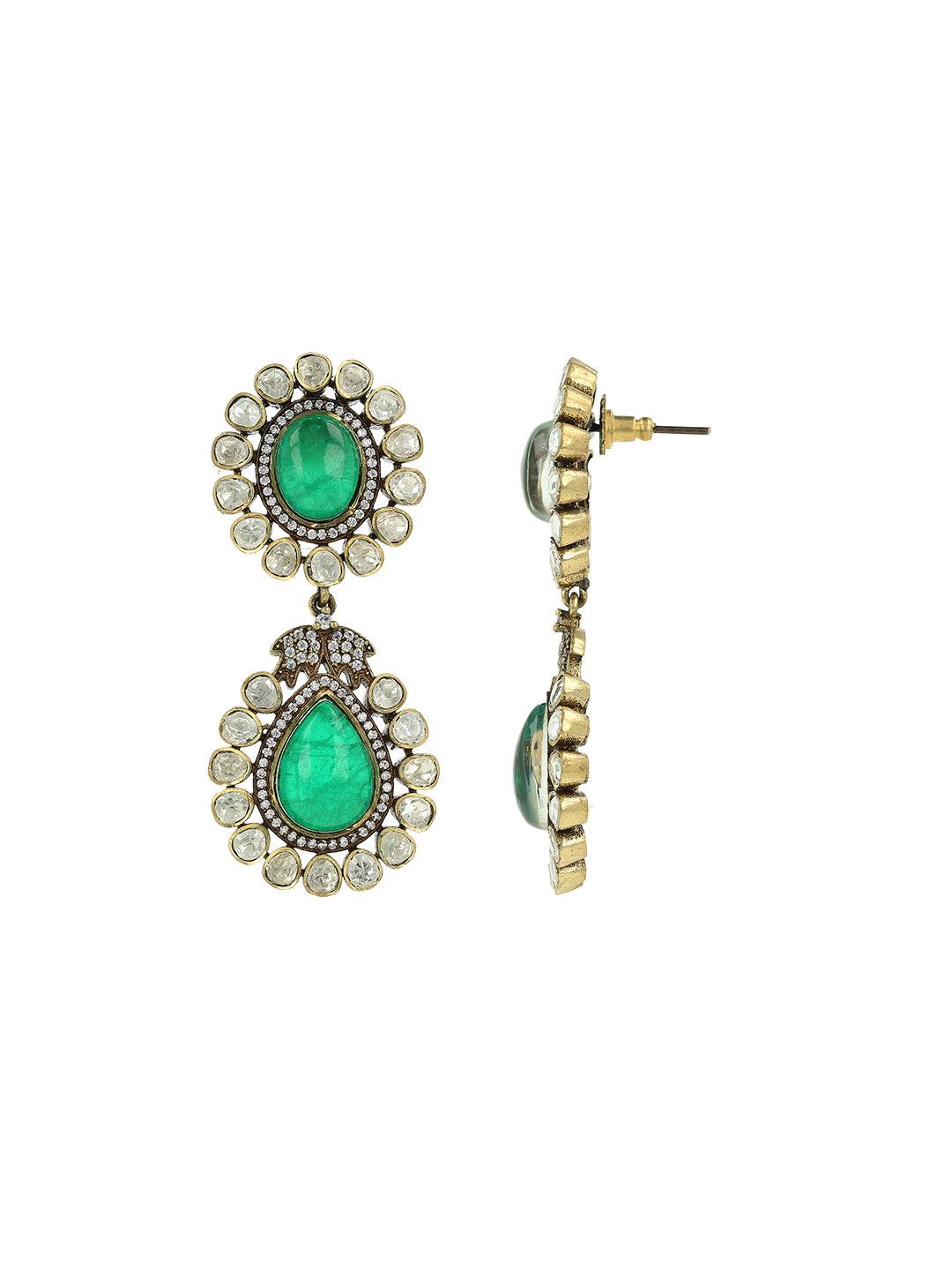 Ishhaara Emerald Doublet Earrings - Green