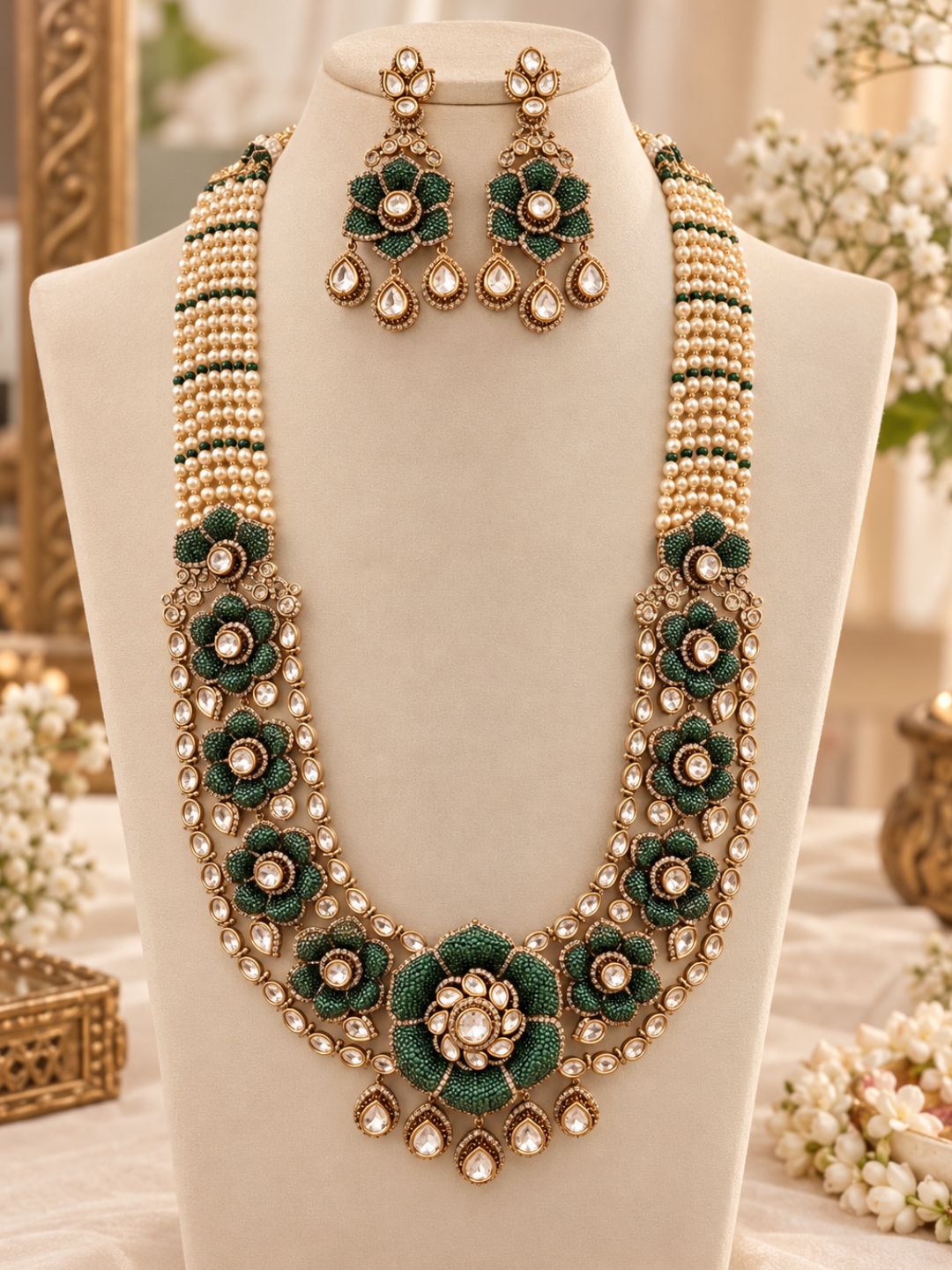 Ishhaara Emerald Floral Long Bridal Necklace