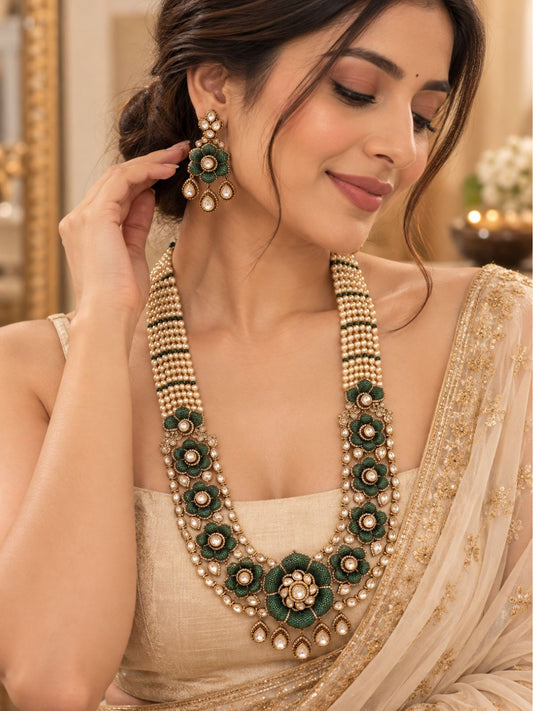 Ishhaara Emerald Floral Long Bridal Necklace
