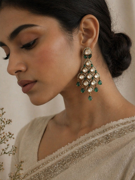 Ishhaara Emerald Green Beaded Dangler Earrings